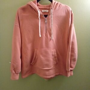 Womans S Madewell Peach Hoodie Sweatshirt Quarter Zip Front Pocket Comfy Fit